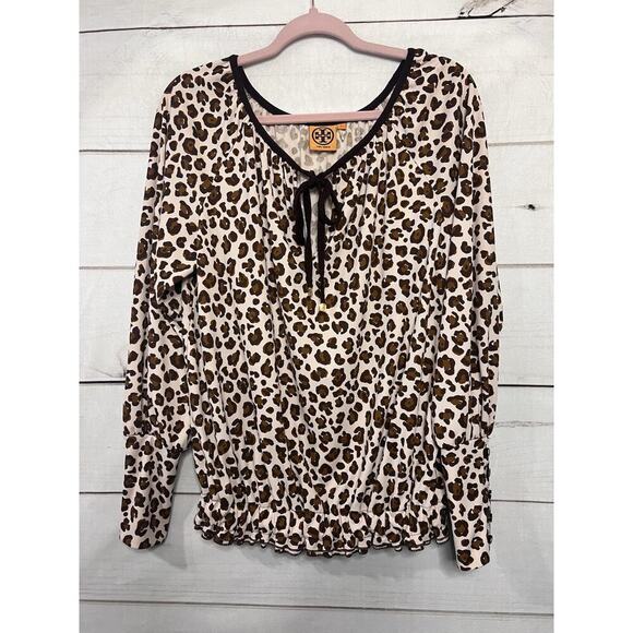 Tory Burch Size Small Animal Print Top Brown Beige - Picture 1 of 8